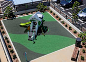 Thumbnail 54 of 103 - A playground with a green and grey slide.
