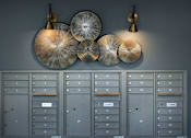 Thumbnail 44 of 61 - A set of mailboxes are lined up on a wall.