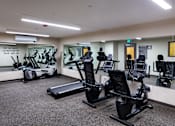 Thumbnail 50 of 127 - A gym with treadmills, exercise bikes, and other equipment.