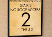 Thumbnail 28 of 45 - A sign on a wall that says "Stair 2 No Roof Access 2 1 Thru 3".