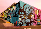 Thumbnail 10 of 10 - A wall with a mural of a man's face and the words "Never Evolve, Evolve, Quit!" written on it.