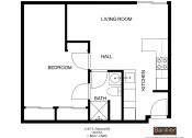 Thumbnail 9 of 11 - a floor plan of a studio apartment with a bathroom and a living room