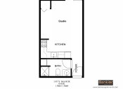 Thumbnail 10 of 11 - a floor plan of a studio apartment with a bathroom and a kitchen