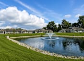 Thumbnail 12 of 42 - A fountain in the middle of a pond surrounded by grass.