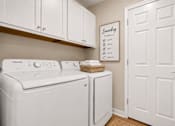 Thumbnail 20 of 42 - Laundry sign on wall above washer and dryer.