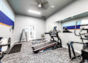 Thumbnail 11 of 15 - A gym with treadmills, exercise bikes, and other equipment.