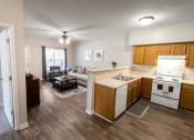 Thumbnail 16 of 31 - a kitchen and living room in a two bedroom apartment