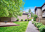 Thumbnail 14 of 19 - A backyard with a picnic table and a concrete path at apartments in Renton, WA.