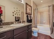 Thumbnail 79 of 84 - a bathroom with a sink and a toilet and a shower  at Grand Villas Apartments, Texas