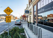 Thumbnail 59 of 63 - bike sign in front of neighborhood store  at Edge 35, Indianapolis, IN, 46203