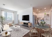 Thumbnail 1 of 100 - Living Room with Grey Table at Edge 35 Apartments, Indianapolis, IN