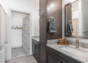 Thumbnail 10 of 46 - a bathroom with a sink and a mirror and a closet