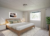 Thumbnail 5 of 56 - A bedroom with a large bed and a painting on the wall.