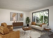 Thumbnail 1 of 24 - a living room with a white couch and a large window
