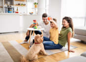Thumbnail 18 of 45 - Family playing with toys and dog on floor