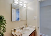 Thumbnail 14 of 50 - a bathroom with a sink and a mirror and a shower