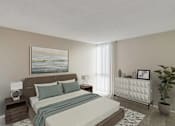 Thumbnail 27 of 111 - A bedroom with a large bed and a white dresser.