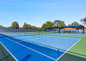 Thumbnail 82 of 111 - A tennis court with a blue surface and white lines.