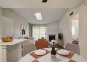 Thumbnail 6 of 29 - Dining room and living room with fire place