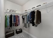 Thumbnail 8 of 26 - A white closet with clothes hanging on a rail.