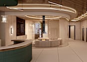 Thumbnail 16 of 24 - a rendering of a lobby with a reception desk and couches at The Woods at 180 Kanata Avenue, Kanata, K2K 3L9