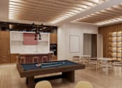 Thumbnail 20 of 24 - a spacious game room with a pool table and a bar at The Woods at 180 Kanata Avenue, Kanata