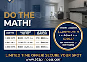 Thumbnail 1 of 11 - An advertisement for a 565 princess apartment lease offering a limited time deal.