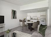 Thumbnail 2 of 21 - Apartment living room with kitchen in the back at Tanglewood Apartments