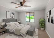 Thumbnail 6 of 9 - a bedroom with a ceiling fan and a plant