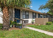 Thumbnail 11 of 21 - A house with a fence and a palm tree in front.