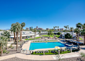 Thumbnail 76 of 95 - A pool surrounded by palm trees at Presidio Palms Apartments, Tucson, AZ