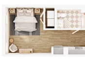 Thumbnail 17 of 26 - A bedroom with a bed, nightstand, and chair.
