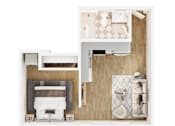 Thumbnail 25 of 26 - A top down view of a modern bathroom with a fireplace.