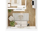 Thumbnail 23 of 26 - A top-down view of a modern kitchen with a dining area.
