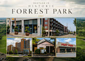 Thumbnail 12 of 12 - A collage of images showcasing the historic Forrest Park area with various buildings and a Piggly Wiggly store.