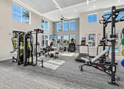 Thumbnail 90 of 124 - Fitness center with strength training equipment and cardio machines at Velara Luxury Apartments, Florida, 32081