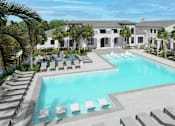 Thumbnail 1 of 16 - A large swimming pool surrounded by lounge chairs and palm trees.at Terrassa Luxury Apartments, Saint Augustine, 32084