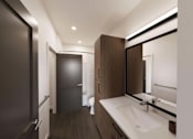 Thumbnail 20 of 45 - Bathroom with Large Mirror at The Union Flats at Fishers District, Fishers