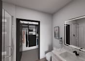 Thumbnail 11 of 21 - A bathroom with a white sink and a mirror at Refinery at Pointe17 Apartments, Phoenix, AZ, 85085