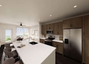 Thumbnail 17 of 48 - A modern kitchen with a large island and stainless steel appliances.