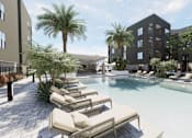 Thumbnail 7 of 21 - A pool surrounded by lounge chairs and palm trees at Refinery at Pointe17 Apartments, Phoenix, AZ