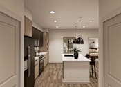 Thumbnail 11 of 19 - A modern kitchen with a dining table and chairs. at Heritage on Hover Apartments, Longmont, 80503