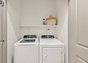 Thumbnail 40 of 60 - A small laundry room with a washer and dryer.