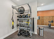Thumbnail 28 of 68 - A gym setup with a weight rack, kettlebells, and ropes. at The Sophia, Venice, FL