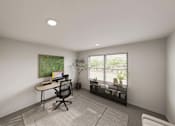 Thumbnail 15 of 32 - A room with a desk and a chair.