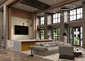 Thumbnail 14 of 24 - A modern living room with a grey sofa and a television.