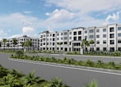 Thumbnail 13 of 18 - A modern building complex with a road in front and palm trees around at The Stadler Luxury Apartments, Florida 34210