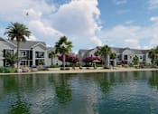 Thumbnail 18 of 62 - a large body of water with some houses and palm trees at The Junction at Rockledge Apartments, Florida, 32955