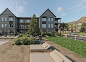 Thumbnail 7 of 19 - Building Exterior with Pool at Heritage on Hover Apartments, Longmont, CO, 80503