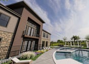 Thumbnail 7 of 21 - A modern house with a pool in the backyard.